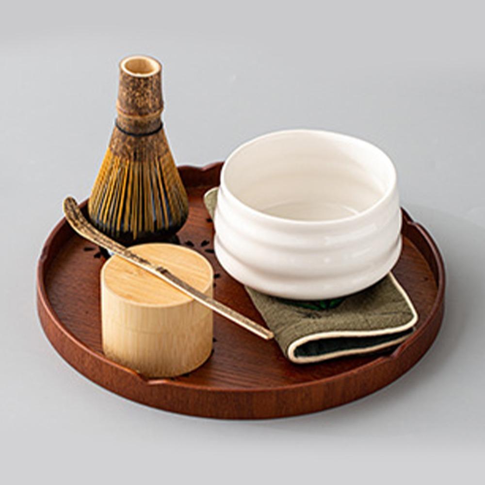 Wooden Material Round Tea Tray Round Shape Cherry Blossom Tray Elegant Matcha Tea Tray Coffee Bar