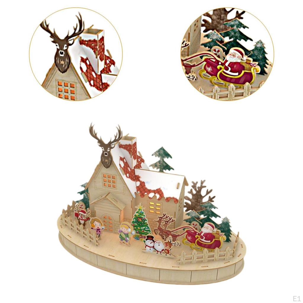 Wooden Christmas Cottages DIY Christma Decor Decoration Artware for Holiday Themed Party