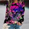 Women's Halloween Skull 3D Printed Casual Long Sleeve Hoodie Loose Autumn/Winter Round Neck Hoodies