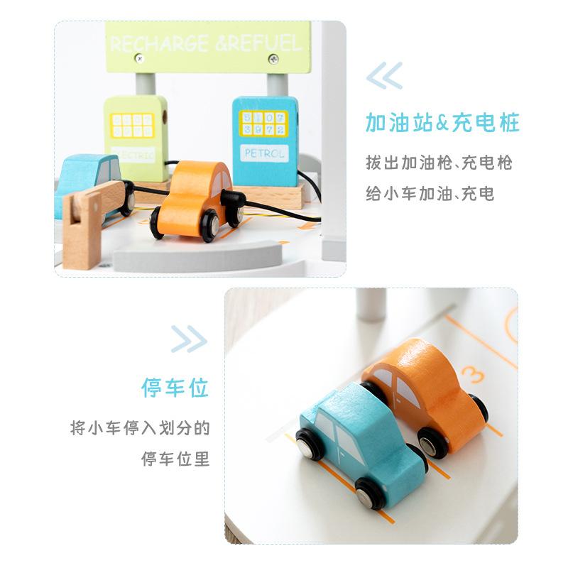 Деревянная игрушка-симулятор парковки, вращающаяся игрушка-головоломка для сцены автозаправочной станции