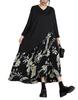 Maxi Long Floral Long One Loose Body Autumn Dress [TAITENG] Dress, Sleeve, Pattern, Switching, V-Neck, Length, Piece, Autumn, Oversized, Dress, Tunic,