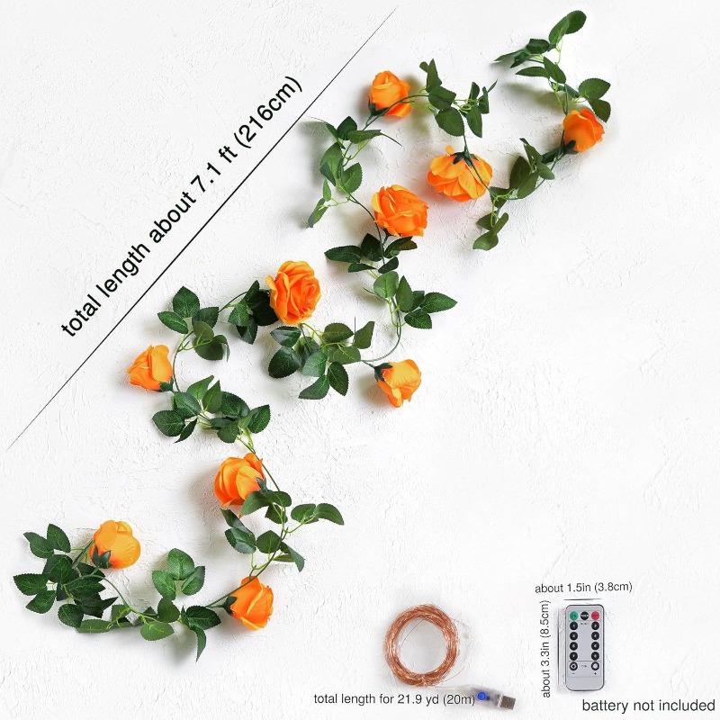 Artificial Silk Fabric, Orange Rose Vines, Halloween Artificial Green Plants, Flower Vines, Home Dining Table Decoration