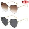 2pcs Frameless Large Cat Eye Sunglasses Gradient Lens Sun Glasses Trendy Metal Frame Eyeglasses Women Shades Men UV400