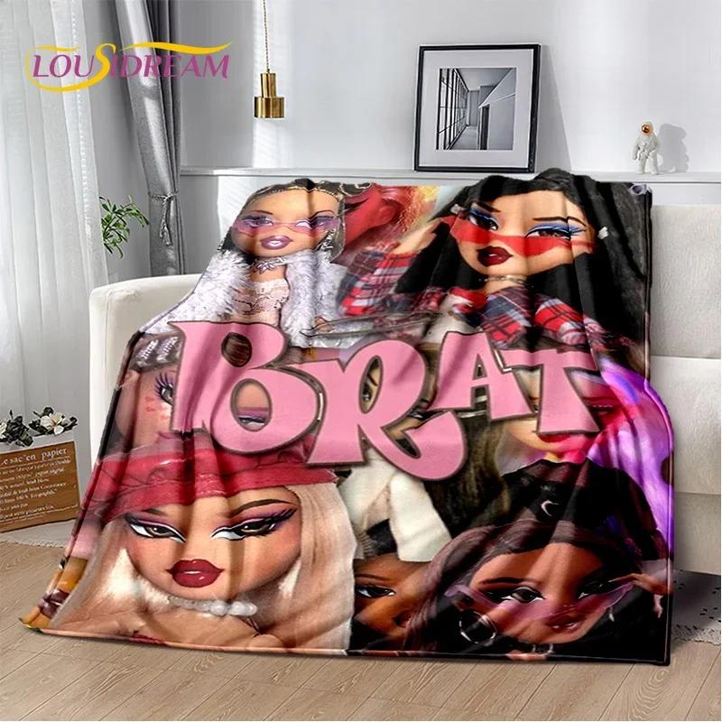 Cartoon Bratz doll Girls 3D Printed Soft Flannel Blanket for Beds Bedroom Sofa Picnic,Throw Blanket for Outdoor Leisure Nap Gift
