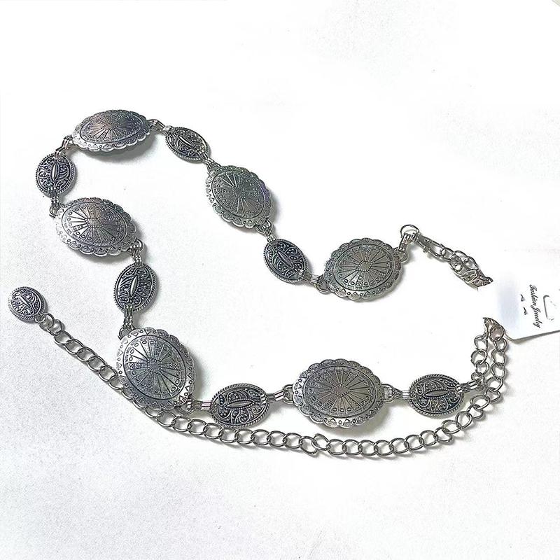 Винтажный стиль женская металлическая круглая цепочка на талию женская резная декоративная серебряная металлическая цепочка с поясом для юбкидля женщин AB001