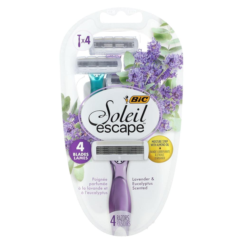 BIC, Soleil Escape, женская одноразовая бритва, лаванда и эвкалипт, 4 бритвы