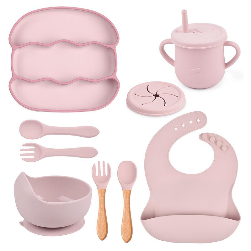 9Pcs/Set Baby Feeding Silicone Squirrel Baby Food Supplement Bowl Baby Fork Spoon Dinner Plate Children's Toys