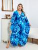 Blue Printed Women's Beachwear Bohemian Robe Kaftan Oversized House Dress Bathrobe Homewear Swimsuit Cover-ups