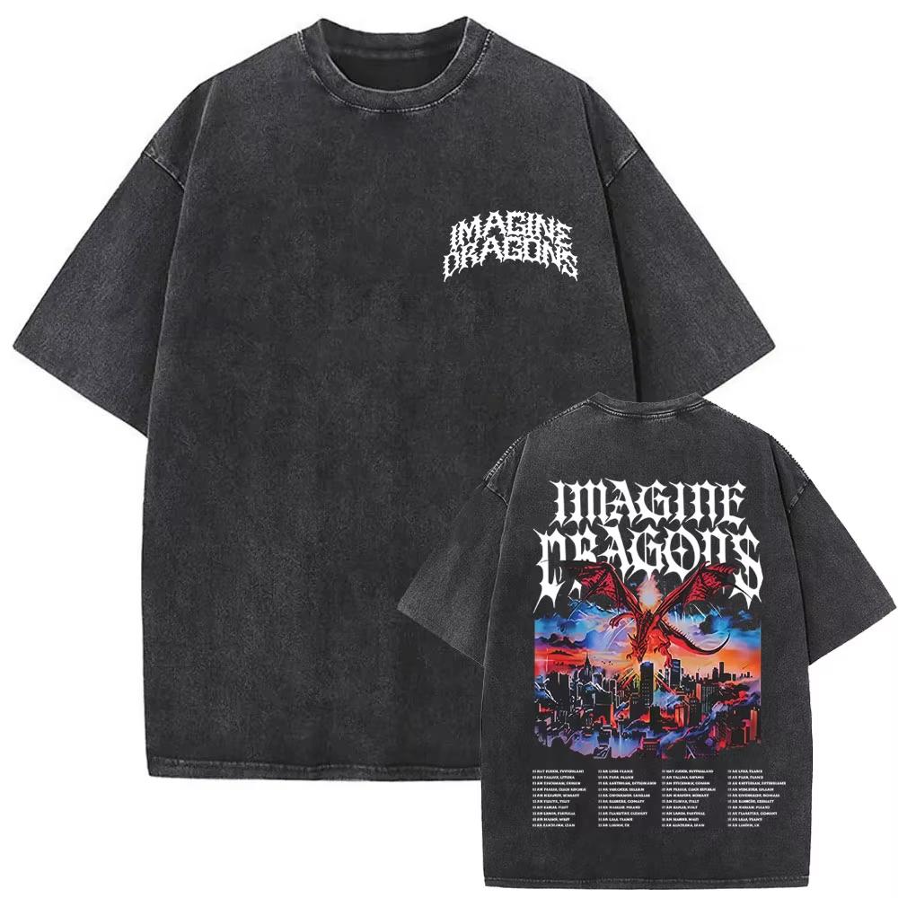 Рок-группа Imagine Dragons Тур Loom World Tour 2025 Стиранная винтажная футболка Мужская Женская Готическая оверсайз футболка Повседневная одежда