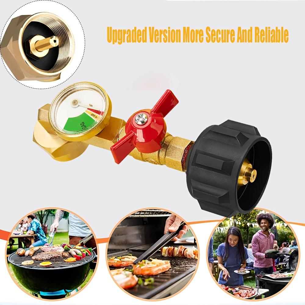 Простой в заправке переходник для заправки пропаном с клапаном и манометром - Подходит для 20-фунтовых баллонов, Подключается к 1-фунтовым одноразовым баллонам для барбекю и приготовления пищи на открытом воздухе