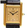 82-95 925 Must Tank Vermeil SM Champagne Dial QZ Leather Watches Black / goldUsed