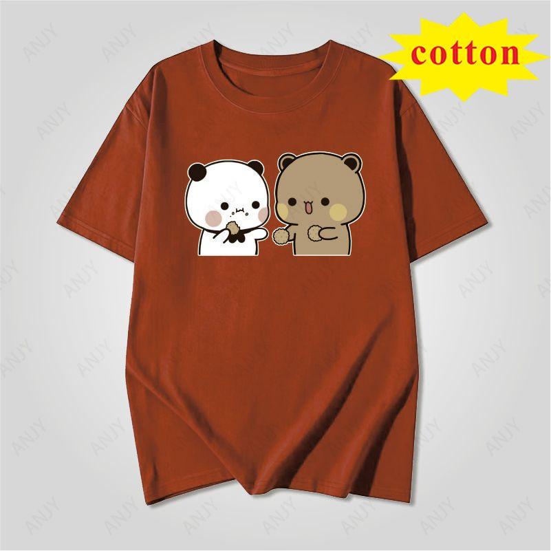 Japanese Soft Cute Animal Tshirt Cute Panda Bear Feeding Cat Pattern Loose Round Neck Top