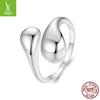 Glossy Water Drop Open Ring For Men And Women, Personalized High Sense 925 Sterling Silver Gold And Silver Two-Color Ring