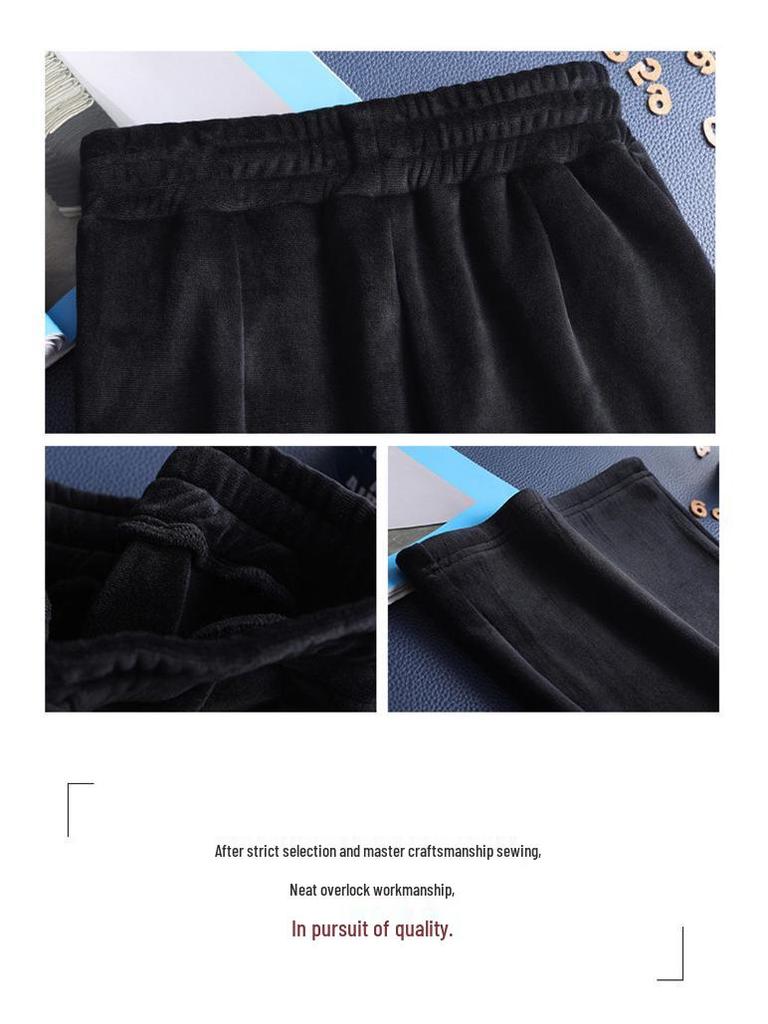 2023 Женские брюки больших размеров с высокой талией и широкими штанинами из золотого бархата на флисовой подкладке - Коллекция Осень/Зима