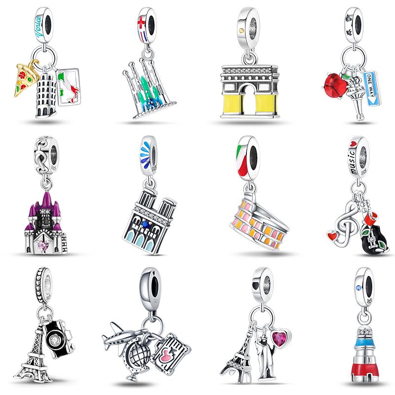 Copper Color Eiffel Tower Famous Attractions Series Charms Bead Fit 3Mm Original Bracelets Diy Jewelry Souvenir Gift