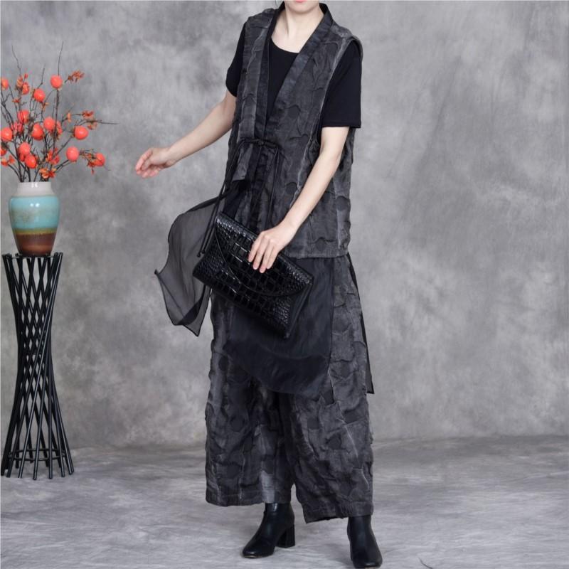 Johnature Women Vintage Sleeveless Spring High Quality Two-piece Set