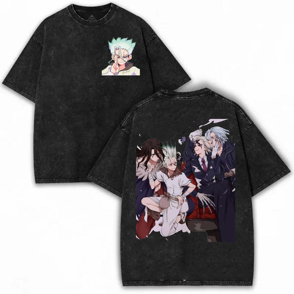 Anime Dr.STONE Asagiri Gen Tshirt Vintage Y2k Washed Oversized T-shirt For Men's Clothing High Quality Cotton Casual Tee Tops
