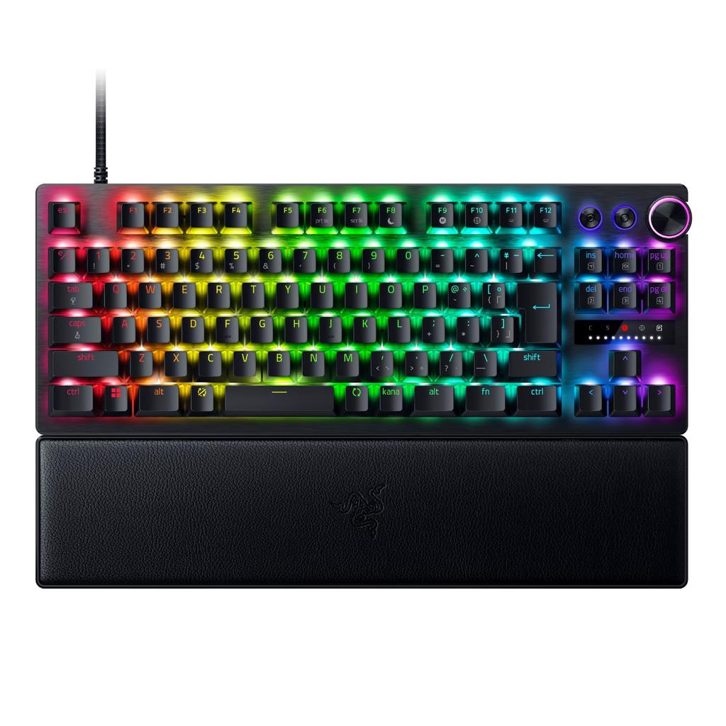 Оснащена быстродействующим триггером Razer Razor Huntsman V3 Pro, аналоговой игровой клавиатурой JP Tenkeyless с регулируемым нажатием оптического переключателя