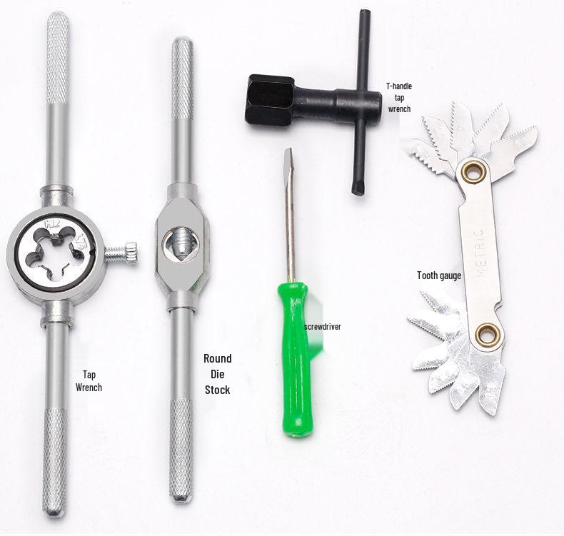 Набор ручных метчиков и плашек с метчиком для нарезания резьбы и ключом