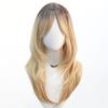 Black Gold Gradient Dyed Long Curly Hair Wig Fashion Split Bangs High Quality Synthetic Wig Ladies Wig