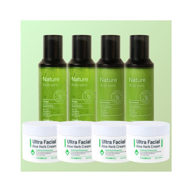 Foodaholic Nature Алоэ Вера Базовый набор из 8 предметов / 2 тонера + 2 эмульсии + 4 крема