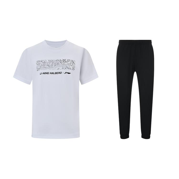 Li-Ning Модный тонкий удобный костюм с короткими рукавами, круглым вырезом, быстросохнущий, дышащий, с манжетами, длинные брюки, повседневный спортивный костюм, унисекс, AHSUB37-2+AYKS419-1
