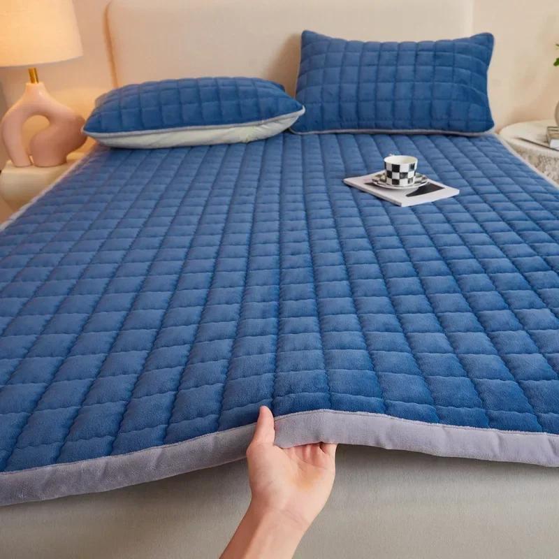 Winter Quilted Milk Velvet Thin Mattress Toppers Thickened Warm Bed Sheet Bedspread Single Double Soft Fold Tatami Floor Mat