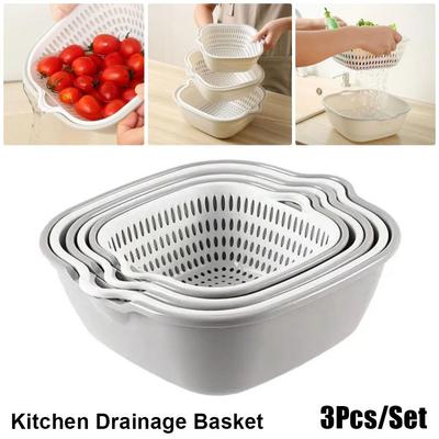 3 шт./набор Двухслойный дуршлаг для овощей и фруктов Многофункциональная миска для мытья продуктов