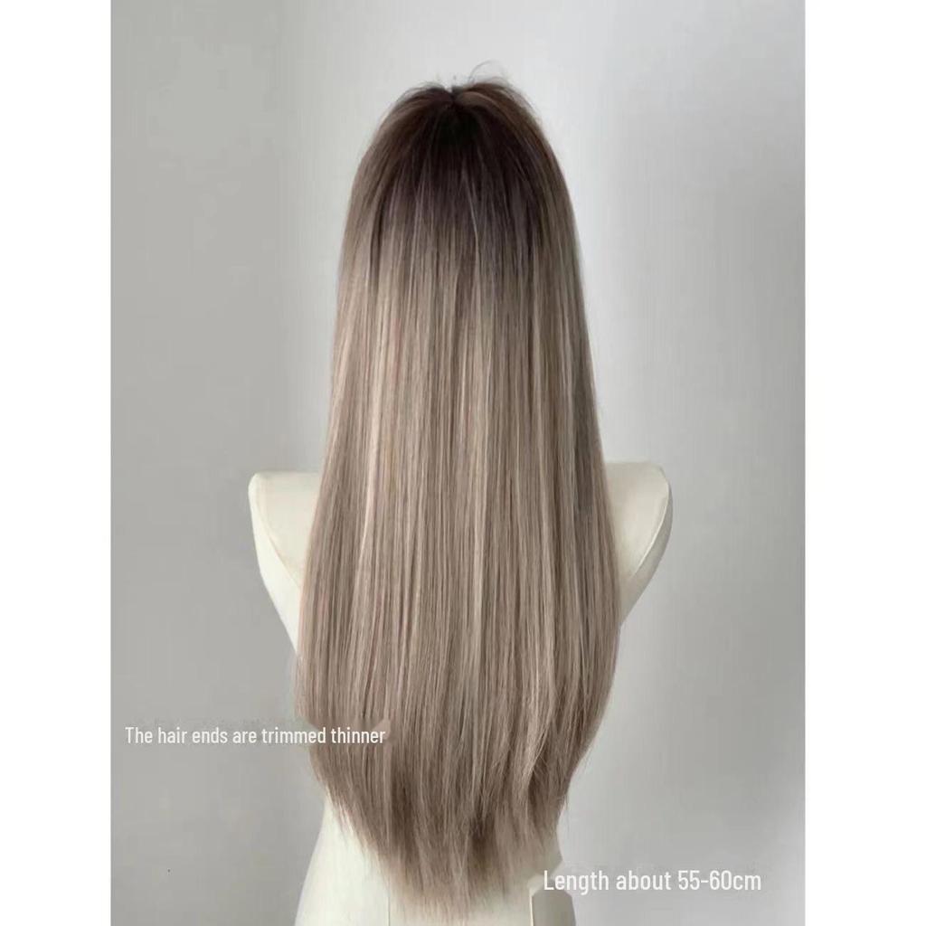 Супер горячий градиентный окрашенный длинный прямой парик в азиатском стиле с челкой - европейский и американский полный парик