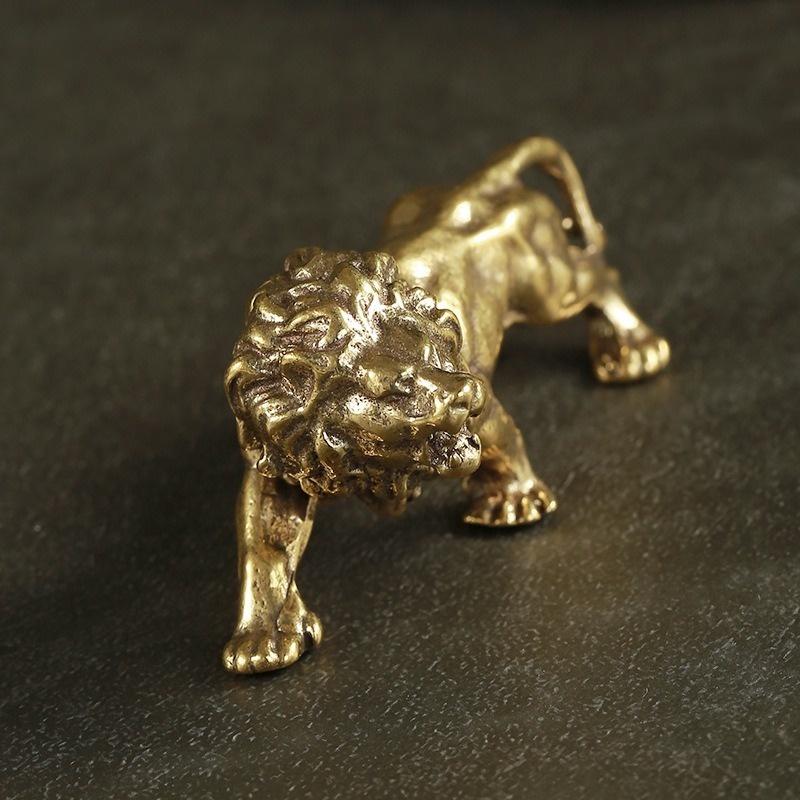 Antique Bronze Lion Statue Small Ornaments Solid Copper Mountain Lions Miniature Figures Brass Sculpture Crafts Decor