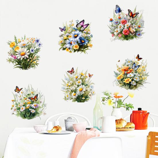2 листа/комплект Цветы Бабочки Наклейка на стену Самоклеящаяся Водонепроницаемая ПВХ Съемная Гостиная