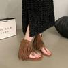 2025 Summer New Internet Celebrity Short Cool Boots Fringed Feet Open Toe Side Zipper Heightening Roman Sandals