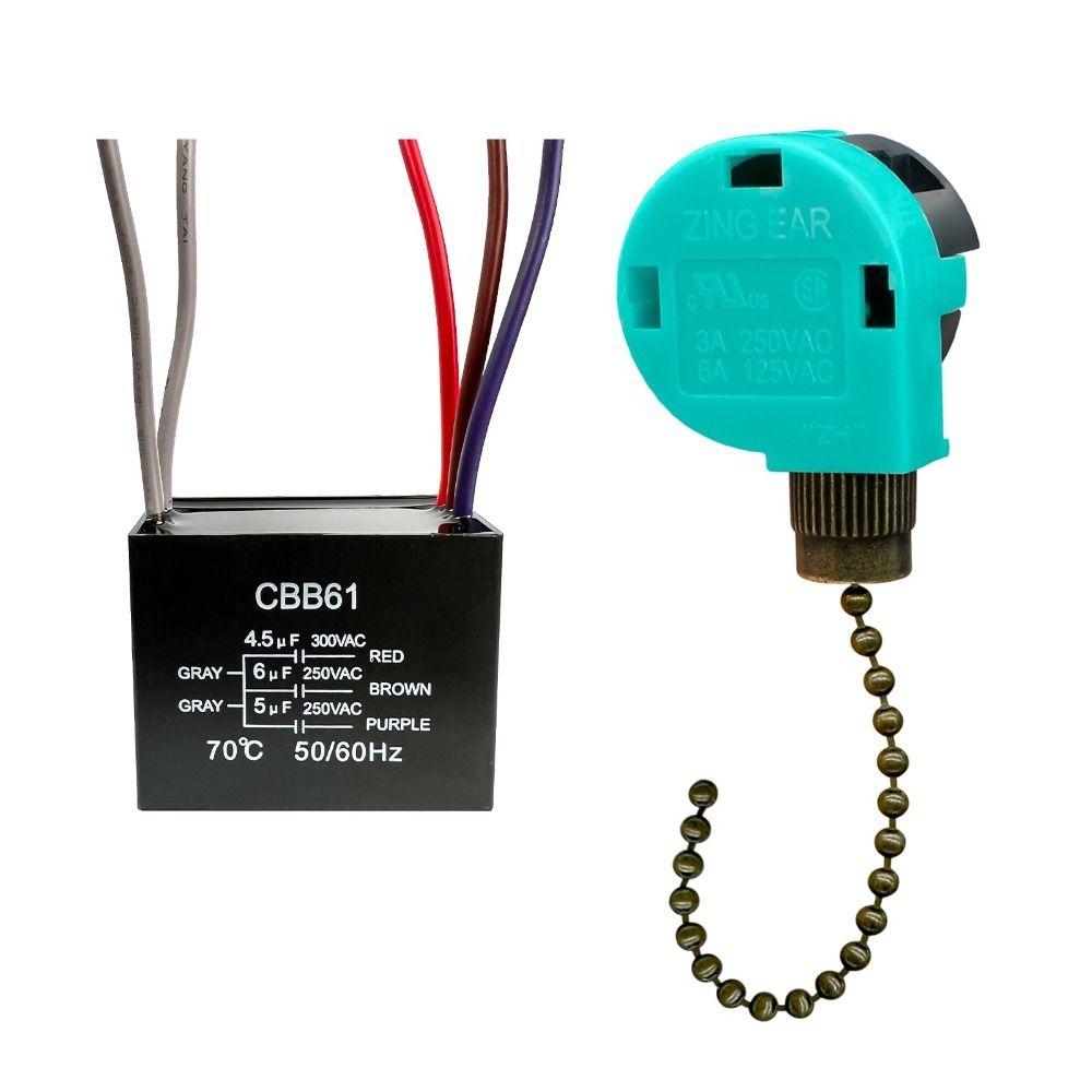 2pcs Plastic 3 Speed Fan Switch Copper Speed Regulating Capacitor Electrician