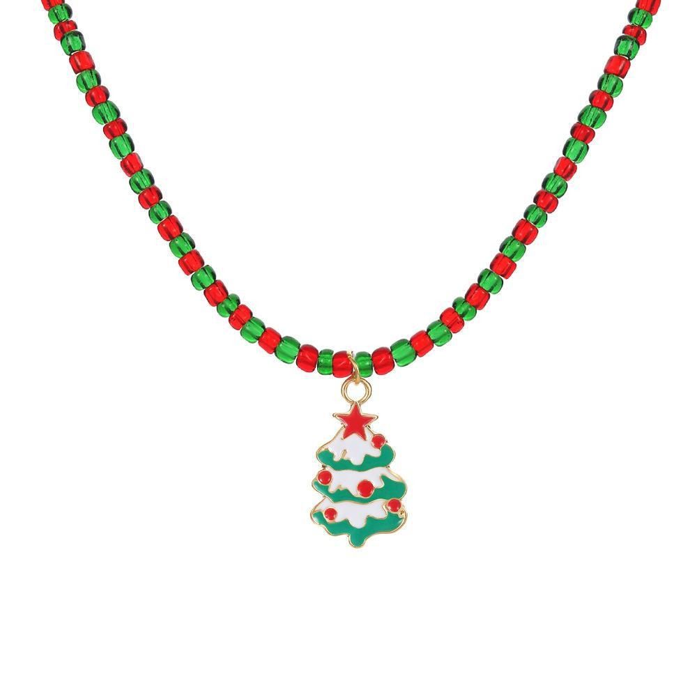 Санта Рис Цепочка из бисера Цепочка на ключицу Мультяшный кулон Чокер Универсальное Рождественское ожерелье Женское