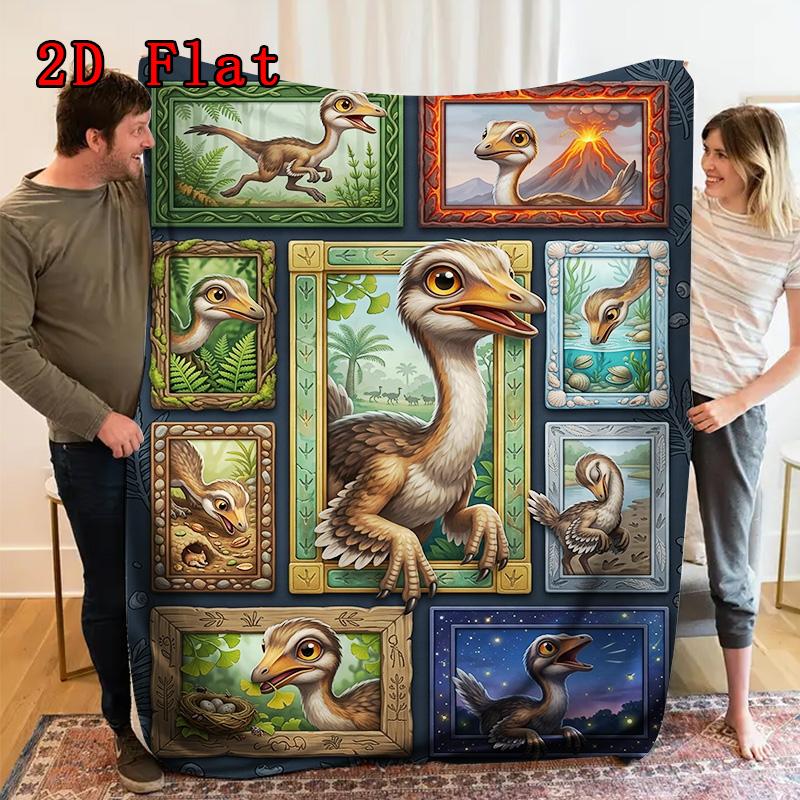 Prehistoric Avian Evolution 2D Flat Pattern Flannel Blanket, High quality All Seasons, Home Decor, Warmth and Comfort, Perfect for Christmas Gifts.