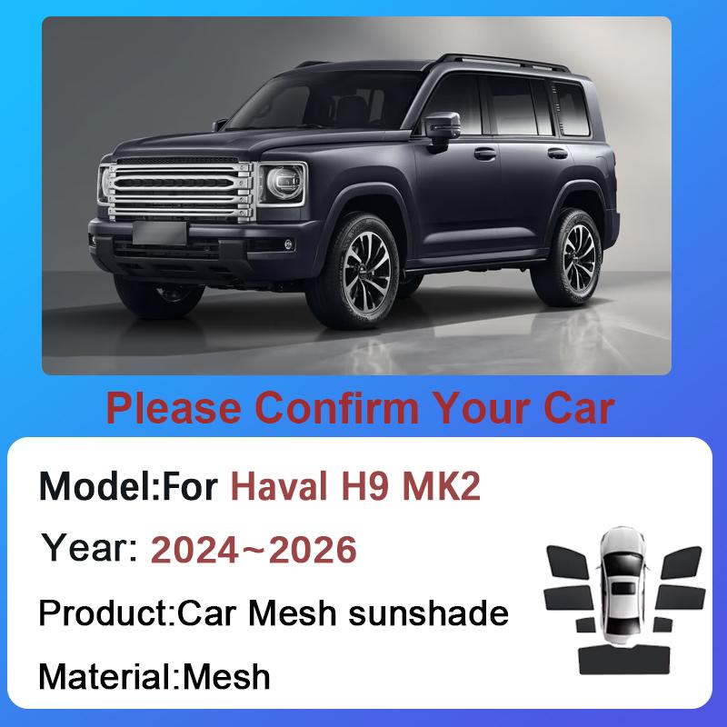 Mesh Sunshade For Haval H9 MK2 2024 2025 2026 Window Magnetic Sunshades Privacy Shading Curtain Stickers Visor Car Accessories