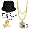 2x Costume Outfits Accessories Necklace Supplies 4 Pieces Old School Sign Gold Chain Bucket Hat for