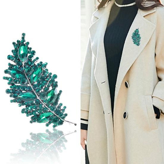 Creative Shining Rhinestones Lapel Shape Pin Brooch Clothes Leaves Shawl Hat Badge Accessories Party