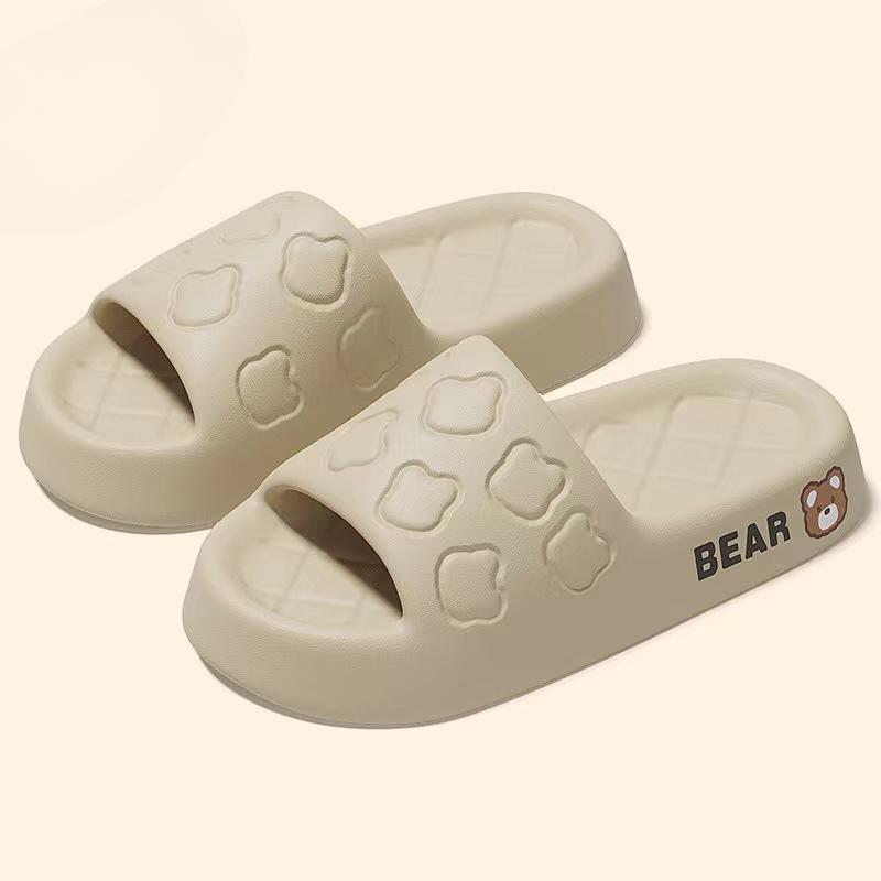 Модные женские плоские шлепанцы летние мультяшные шлепанцы с медведем EVA для ванной комнаты, для улицы, повседневные, мягкие, нескользящие, пляжные шлепанцы, платформа, домашние сандалии