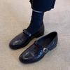 Retro Minimalist Style Round Head Small Leather Shoes Women's Belt Buckle Mary Jane Single Shoes Thick Heel Loafers