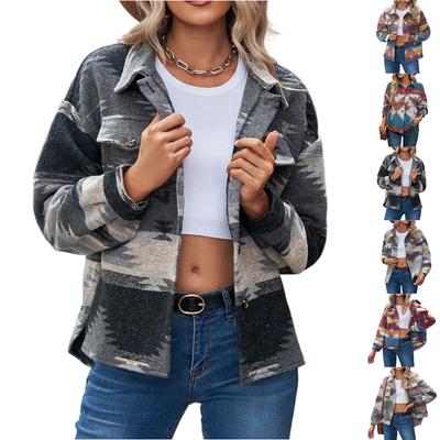 Женское модное пальто из шерсти с длинными рукавами, лацканами и принтом на пуговицах