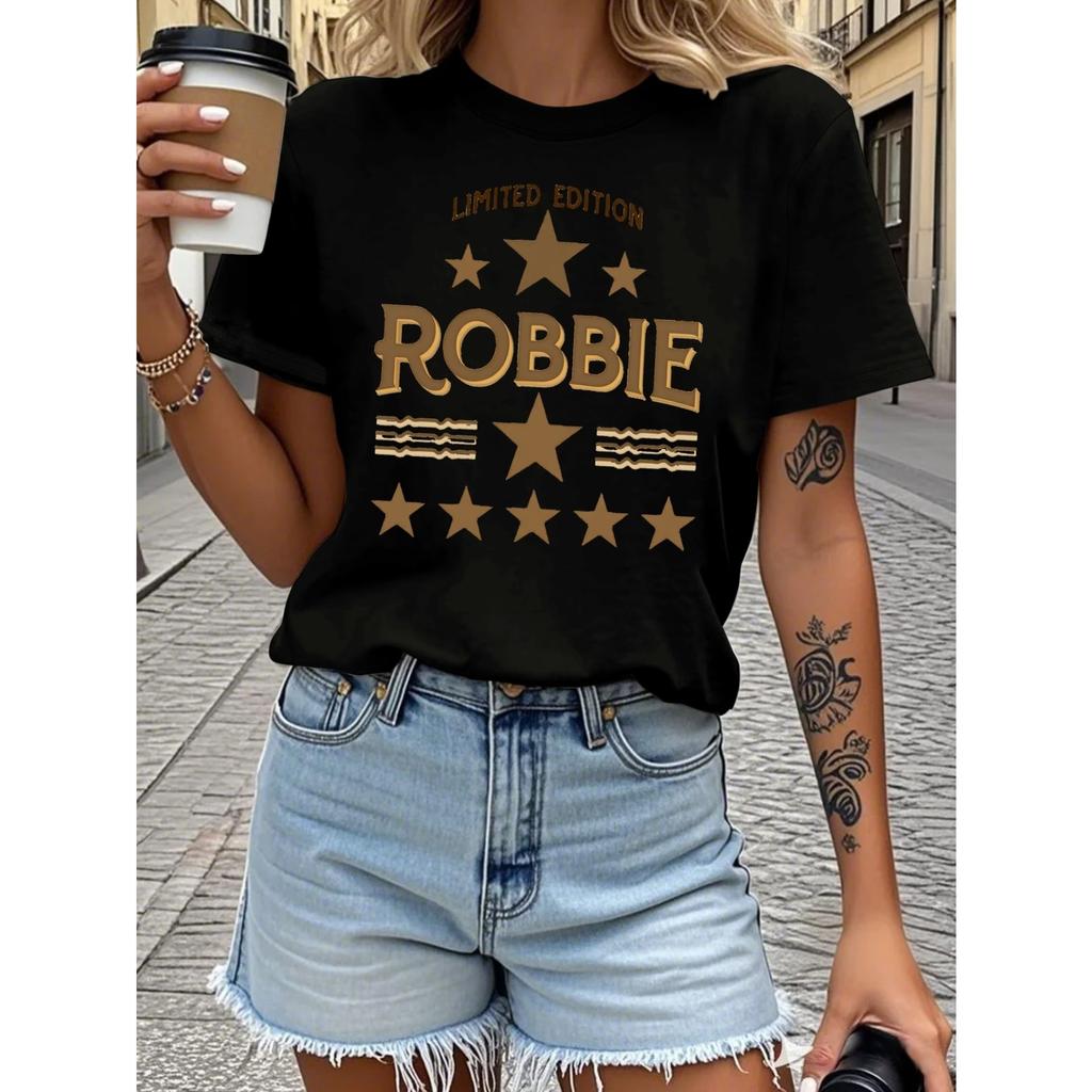 Женская футболка Robbie Star, Ограниченная серия - Мягкая, дышащая, из чистого хлопка, Свободный крой, Повседневный топ для концертов, образов и повседневной носки