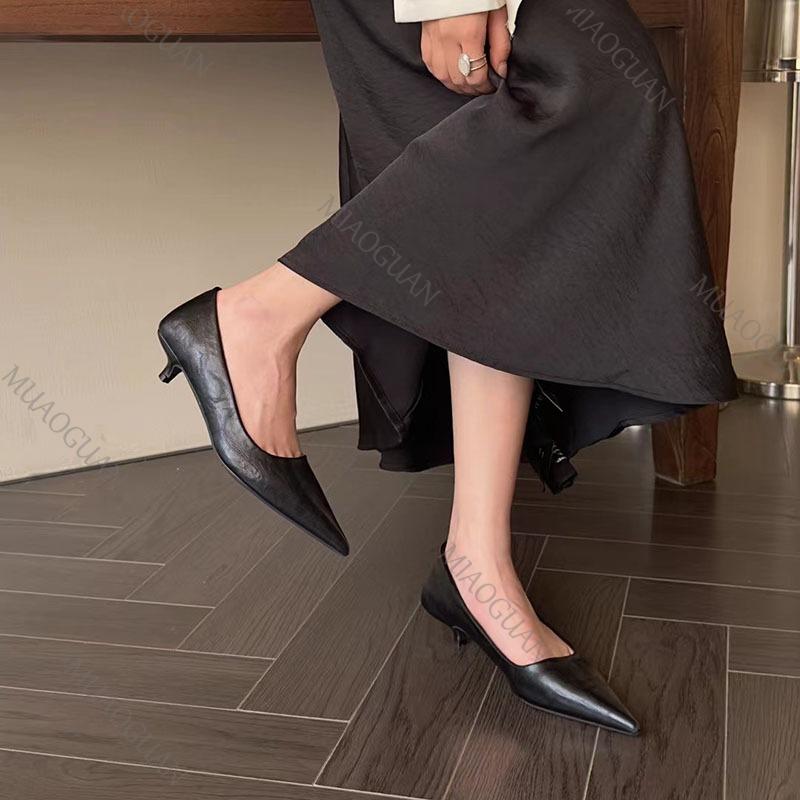 Fashion Temperament Woman Pumps Pointed Toe Thin Low Heels Elegant Party Female Shoes Solid Color Fashion Soft Leather Heels for Women