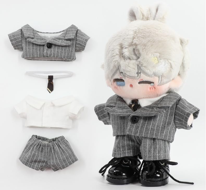 AXLUCE Plush Clothes - 10cm Suit, Shirt, Tie - Plush Toy - Clothes - Doll (Light Gray)