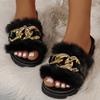 Fluffy Slippers Home Winter Casual Chain Designer Shoes Women Indoor Platform Plush Slides Girls 2024 Fashion Elegant Large Size