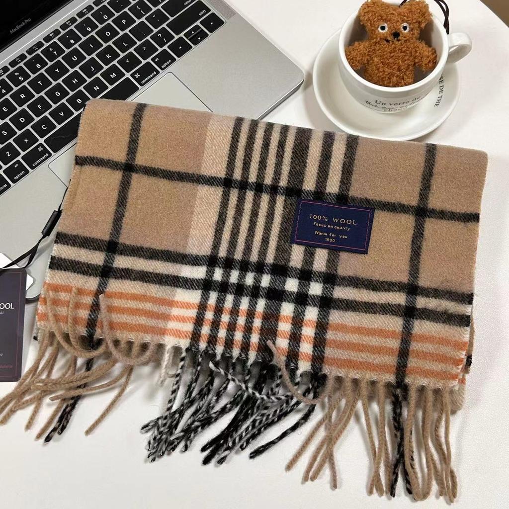 Men Scarf 100% Wool Plaid Warm Soft Muffler Female Winter Autumn Couple Cashmere Windproof Stripe Tassel Shawl Male Thick Scarf