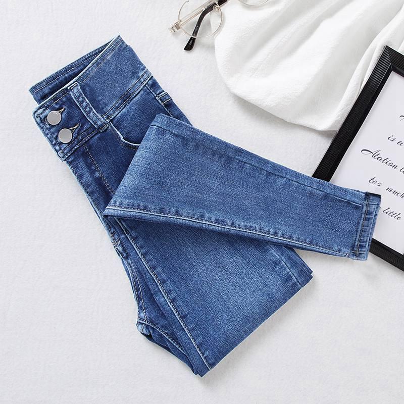 Сине-серые джинсы скинни bootcut с высокой талией для женщин: На флисовой подкладке, Утепленные, Стройнящие, Зауженные к низу – Коллекция Осень/Зима 2022.