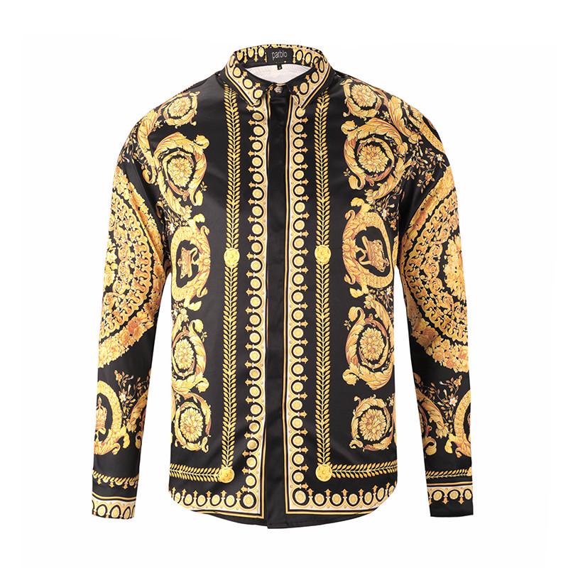 Мужская рубашка Новейшие весенне-осенние рубашки 3D-принт Длинный рукав Роскошная социальная рубашка Лацкан Топ Мужской топ