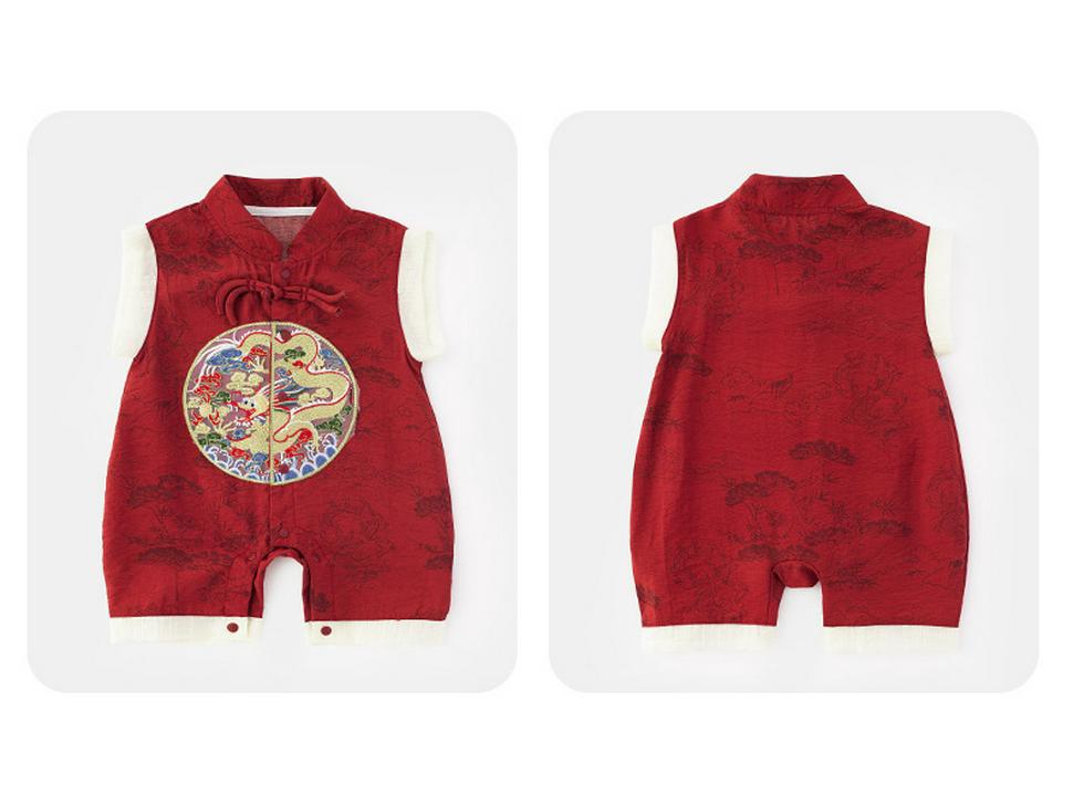 Мальчишеский китайский праздничный ромпер: Летний костюм для ползания гарем для банкета в честь первого дня рождения (Стиль 5303).