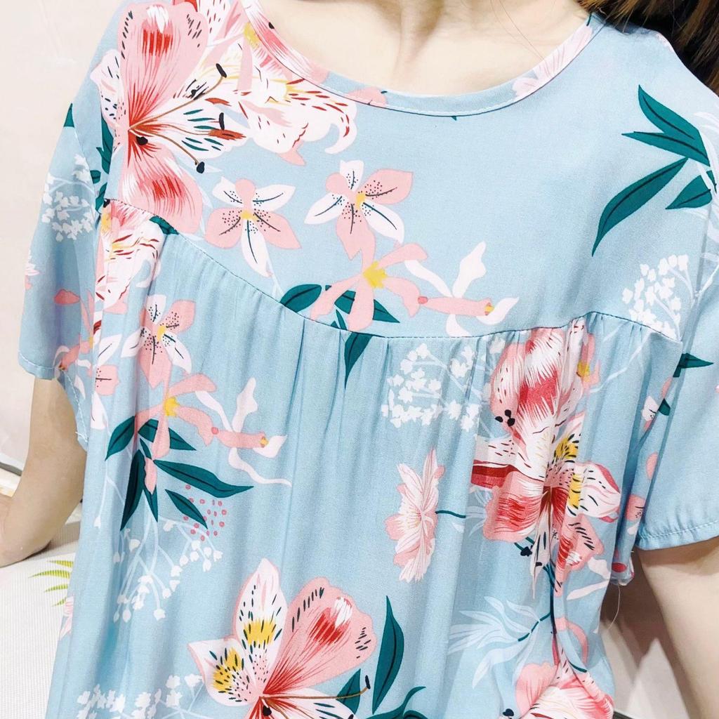 Women's Cotton Silk Mid-Length Nightgown - Summer Pajamas Plus Size Homewear for Middle-Aged and Elderly